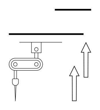 Mekanik eklem kaldırma objesi olan robotik kol ve yanında yukarı doğru oklar. Otomasyon, yenilik, teknoloji, robotik, imalat, ilerleme verimliliği için ideal. Düz basit metafor