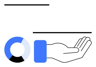 Veriler, paylaşım veya katkıda bulunmak için açık el ve segmentli pasta grafiğini temsil eder. Takım çalışması, destek, ortaklık, strateji, kaynak yönetimi, analitik için ideal. Düz basit