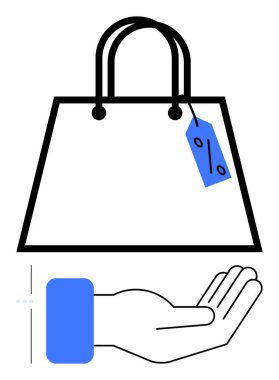 Yüzdelik etiketli bir alışveriş torbası. Alışveriş, perakende, e-ticaret, indirimler, promosyonlar, müşteri sadakati ve tüketici anlaşmaları için ideal. Düz basit metafor