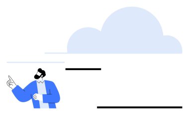 Dijital dönüşümü, bulut hesaplamasını veya sanal depolamayı temsil eden büyük bir bulutu işaret eden profesyonel bir işaret. Teknoloji, iş, yenilik, takım çalışması, gelecek, strateji ve bağlantı için ideal