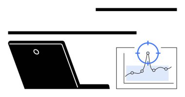 Oka odaklı bir çizgi grafiği olan dizüstü bilgisayar veri takibini, hassasiyetini, sezgilerini ya da analitiğini gösteriyor. İş için ideal, metrik, hedef alma, veri güdümlü kararlar, strateji üretkenliği soyut