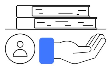 Bilgi, eğitim ve işbirliğini temsil eden bir kullanıcı çemberi sembolü olan iki kitabın altında elini aç. Öğrenme, öğretme, destek, akıl hocalığı, hayır işi için ideal basit.