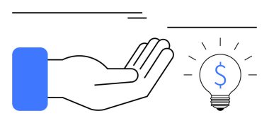 Avuç içi kadar açık ampullere doğru uzanan dolar işareti ile finansal büyüme, fırsat ve yaratıcılığı sembolize ediyor. Yatırım, yenilik, iş, finansman, liderlik, para yönetimi için ideal