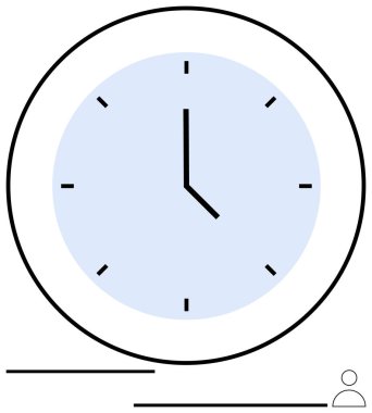 Büyük boy saat, parlak siyah çizgiler, zaman yönetimini, verimliliği ve öncelikleri sembolize eden küçük insan simgesi. Planlama, verimlilik, teslim tarihleri, organizasyon odaklanma programları için idealdir.