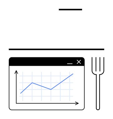 Bilgi grafiği ekranda, çatal, teknoloji ve yemeği birleştiren bir ekran üzerinde gösteriliyor. İş büyümesi, analitik, iş hayatı dengesi, yemek planlaması, teknoloji entegrasyonu, ilerleme takibi, düz basit
