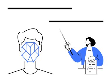 İnsan kafasındaki yüz tanıma yapısı, belgeyi gösteren ve tutan kişiyle eşleşti. Yapay zeka, biyometri, kimlik, eğitim, teknoloji, veri güvenliği ve eğitim için ideal. Düz basit
