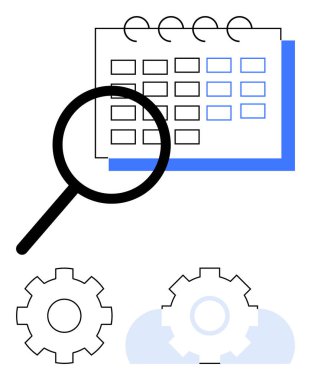 Vites büyütme takvimi, işlem ve görev yönetimini sembolize eden vitesli takvim için vurgulandı. Zaman yönetimi, verimlilik, iş planlaması, lojistik, üretkenlik, işlemler için ideal