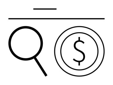 Bir dolar ile eşleştirilen büyüteç madeni para finansal keşif, analiz ve bütçe anlamına gelir. Finans, yatırım, iş stratejisi, bankacılık, muhasebe, araştırma dairesi için ideal