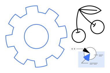 Mavi çizgili teçhizat, minimalist kiraz rengi ve soyut geometrik grafik şekil çeşitliliği. Üretkenlik, teknoloji, yaratıcılık, yenilik, iş stratejisi, takım çalışması için ideal basit
