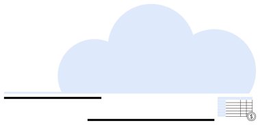 Köşesinde basit bir veri tablosu olan mavi bulut şekli dijital depolamayı, bulut hesaplamasını ve ağ oluşturmayı sembolize ediyor. Teknoloji, yenilik, veri depolama, çevrimiçi işbirliği ve bilişim için ideal