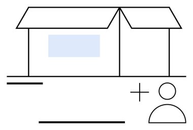 Minimalist ev ana hatları bir insan sembolü ve artı işareti ile. Toplum, kayıt, kullanıcılar, gayrimenkul, sosyal ağ, kapsayıcılık, konut başvuruları için ideal. Düz basit metafor