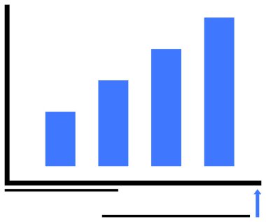 Artan mavi çizgiler yukarı doğru ok ile büyümeyi temsil ediyor. İş için ideal, analitik, strateji, başarı, finans, ilerleme, hedefler. Düz basit metafor