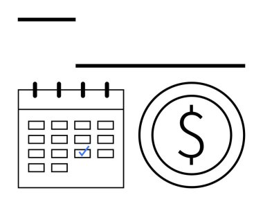 Madeni paranın yanında işaretlenmiş bir tarih, bütçe, ödeme tarihleri, servet yönetimi, tasarruf, zaman yönetimi, hedef yönetimi, finansal stratejiyi sembolize eden bir takvim. Düz basit metafor