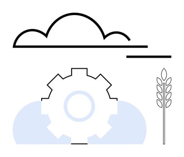 Bir dişlinin üzerinde bulut ve bir tarlanın yanında buğday sapı teknolojiyle çiftçiliği birleştiriyor. Tarım, yenilik, sürdürülebilirlik, teknoloji entegrasyonu, tarım otomasyonu, gıda üretimi, daire için ideal