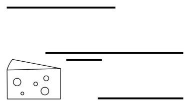 Düz siyah çizgilerin yanında delikleri olan üçgen bir İsviçre peyniri dilimi. Geometri, basitlik, süt ürünleri, minimalizm, tasarım, modernite, model kavramları, düz basit metafor için idealdir.