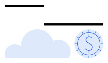 Dolar işaretli mavi bulut ve para dijital finans, bulut hesaplama, tasarruf ve yatırım temalarını iletir. Teknoloji, fintech, ekonomi, iş stratejisi zenginlik yeniliği için idealdir. Düz