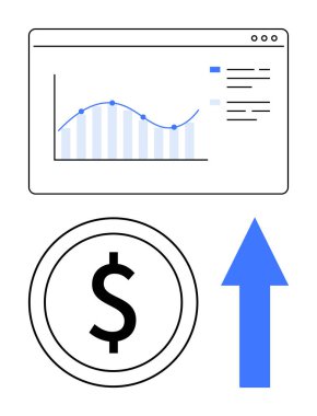 Veri eğilimli çizgi çizelgesi, dolar parası ve yükselen mavi ok, büyüme ve finansal başarıyı gösteriyor. Finans, iş, analiz, strateji, yatırım ilerlemesi için ideal
