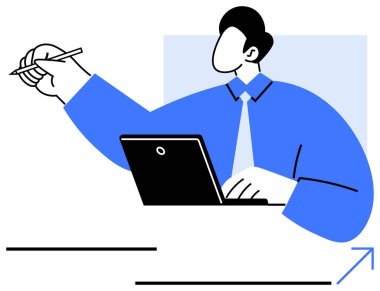 Bilgisayarı kullanırken, üretkenliği ve odağı aktarırken, resmi kıyafetleri kalemle yazan kişi. Verimlilik, iş, iletişim, analiz, organizasyon, yaratıcılık hırsı için ideal. Düz basit