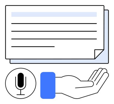 Mikrofon ses özelliği ve dijital notaların yanında yardım eli uzatın. Üretkenlik, yardım, kullanılabilirlik, iletişim, yenilik, teknoloji, arayüz tasarımı için ideal, düz basit