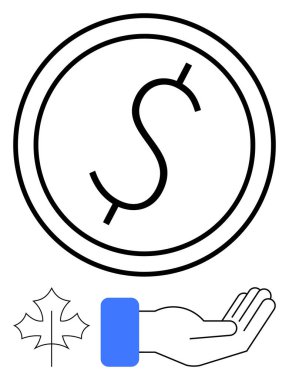 El ve akçaağaç yaprağının üzerinde dolar işareti olan sikke, zenginliği, vergiyi, sürdürülebilirliği, desteği, hayırseverliği, ekonomiyi veya tasarrufu temsil eder. Ekonomik finansman bağışları için ideal minimum tasarım