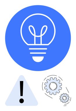 Vitesli ampul ve uyarı işareti yenilik, ihtiyat ve verimliliği gösteriyor. Yaratıcılık, planlama, problem çözme, teknoloji, inovasyon güvenlik iş akışı için idealdir. Düz basit