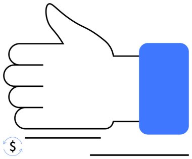 Mavi manşetli büyük baş parmak işareti ve oklu küçük dairesel ödeme ikonu. Onay, ödeme sistemleri, olumlu geri bildirim, güven, tatmin, karar verme, destek için ideal. Düz