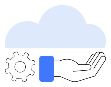 Bulut simgesi, bulut bilgisayarı, bilişim hizmetleri, yenilik, işbirliği ve dijital güvenilirliği simgeleyen bir bulut altında el desteği sunuyor. Teknoloji, takım çalışması, strateji dijital için ideal