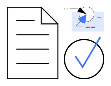Çizgileri, analitik pasta grafiği ve büyük işaretli kağıtlar. Onay, doğrulama, organizasyon, analitik, verimlilik, iş akışı ve doğrulama için ideal. Düz basit metafor