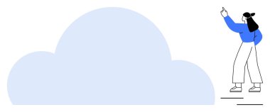 Büyük bir buluta doğru hareket eden kadın, bulut hesaplamasını, veri depolamayı ya da fikirleri temsil ediyor. Teknoloji, yaratıcılık, bağlantı, yenilik iletişimi beyin fırtınası takım çalışması için idealdir. Düz