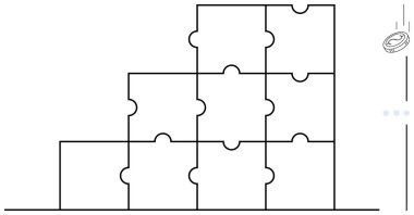 Birbirine kenetlenmiş yapboz parçaları yukarı fırlatılan bir sikkeyle tamamlanmış bir piramit yapı oluşturur. Strateji, büyüme, takım çalışması, problem çözme, denge, yenilik başarısı için idealdir. Düz basit
