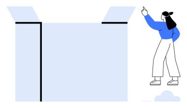 Kontrastlı kutuyu aç ve merakla el kol hareketi yapan biri. Yenilik, keşif, yaratıcılık, çözümler, takım çalışması, problem çözme, fırsatlar için idealdir. Basit düz metaforu özetliyor