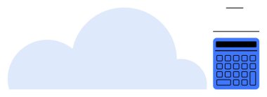 Teknolojiyi, veri yönetimini ve sanal araçları temsil eden dijital hesap makineli büyük bulut grafiği. Finans, teknoloji, bulut depolama, hesaplama, veri analizi ve bütçe yeniliği için ideal