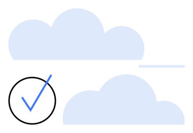 Mavi bulut, başarıyı, doğruluğu ya da veri güvenilirliğini sembolize eden kalın bir işaretle eşleştirilmiştir. Teknoloji, bulut depolama, güvenlik, iş süreçleri, başarılar, verimlilik dairesi için ideal