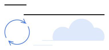 Yuvarlak oklar bir bulutun yanında senkronizasyonu gösteriyor, veri akışını ve bağlantıyı sembolize ediyor. Teknoloji, bulut hizmetleri, yedekleme, ağ oluşturma, yenilik, süreç, düz basit metafor