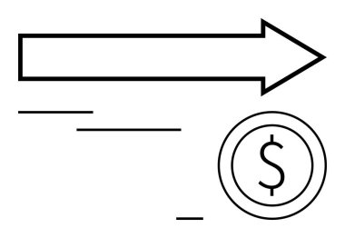 Bir dolara doğru hareket eden basit bir ok ilerleme, hız ve ekonomik odaklanmayı çağrıştırıyor. Finans, verimlilik, yatırım, büyüme, strateji performans gelişimi için ideal. Düz basit metafor