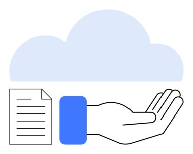 Büyük bir bulut altında bir dosya sembolü sunmak. Veri depolama, paylaşma, bulut hizmetleri, dijital dosyalar, işbirliği, bilgisayar, organizasyon için ideal. Düz basit metafor