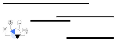 Kripto para birimine, eve, sertifikaya ve finansal dağılımı yansıtan evrak çantasına bağlı pasta grafiği. Finans, yatırım, blok zinciri, gayrimenkul, ekonomi iş stratejisi için ideal