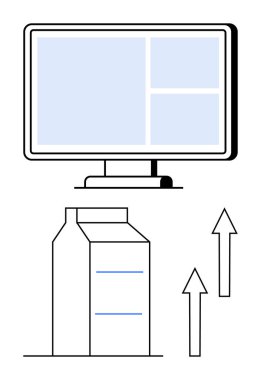 Gelişmeyi, ürün eğilimlerini ve yenilikleri temsil eden segmentli ekran, süt kutusu ve yukarı doğru oklarla izleyin. Ticari büyüme, piyasa analizi, sürdürülebilirlik, yenilik ürünü için ideal