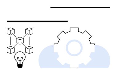 Bulutlu teçhizat teknoloji ve sistem işletimini sembolize eder. Ampulün üzerindeki bloklar blok zinciri ve yeniliği temsil ediyor. İşbirliği, otomasyon, bulut hesaplama ve yenilik için ideal