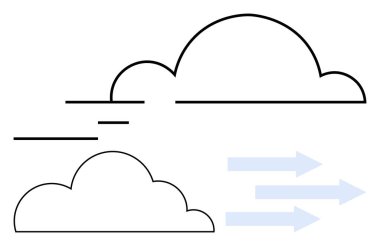 Yatay çizgileri ve okları olan iki çizgili bulut rüzgar akışını ve hareketi simgeliyor. Hava, iklim, çevre, seyahat, dinamik, enerji, akıcılık için idealdir. Düz basit metafor