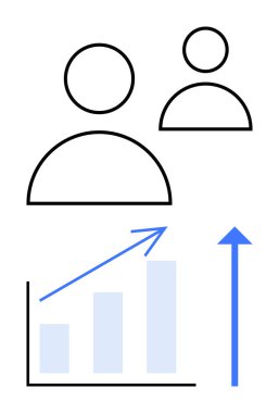 Soyut insanlar, yükselen bir çizelge ve yukarı doğru bir ok üzerinde simgeler. Takım çalışması, büyüme, başarı, liderlik, analitik, kariyer ilerlemesi, iş geliştirme için idealdir. Düz basit metafor