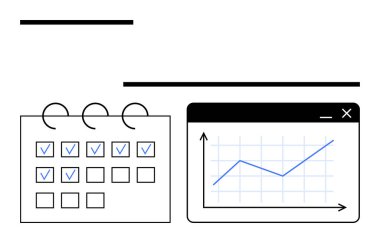 Bir yazılım penceresindeki satır grafiği ile eşleştirilmiş onay kutuları ile işaretlenen takvim, planlama, izleme ve veri analizini ön plana çıkarıyor. Zaman yönetimi, zamanlama, üretkenlik, büyüme ve analitik için ideal