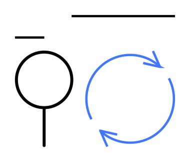 Büyüteç ayrıntıları vurgular, dairesel oklar döngüleri ve çizgiler yapıyı belirtir. Araştırma, analiz, odaklanma, gelişim süreci, döngü organizasyonu keşfi için ideal. Düz