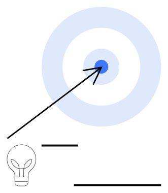 Dairesel hedefin ok merkezi. Yaratıcılık ve fikirler için ampul. Yenilik, başarı, strateji, karar verme, liderlik, kişisel gelişim pazarlama için idealdir. Düz basit metafor