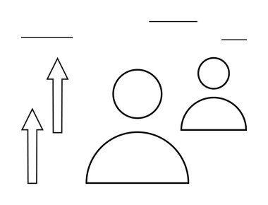 İlerlemeyi, büyümeyi, gelişmeyi, başarıyı, kariyeri, takım çalışmasını, başarı motivasyonunu simgeleyen yukarı doğru okları olan soyut insan figürleri. Kişisel gelişim için iş koçluğu için ideal. Düz basit