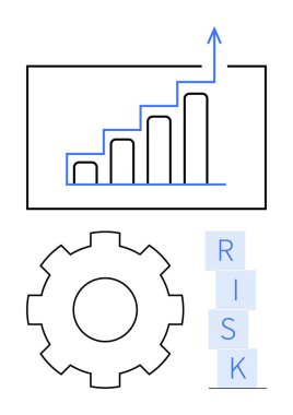 Yukarı doğru çizelge çizelgesi, vites simgeleme süreci, istiflenmiş RISK blokları. Ticari büyüme, risk planlaması, strateji, yenilik, optimizasyon, karar verme soyut metaforu için ideal