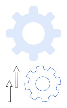 İki vites şekilli, biri sağlam ve biri de yukarı doğru çizilmiş, yükselmeyi, verimliliği ve gelişmeyi gösteren oklar. Yenilik, teknoloji, ilerleme, makine takım çalışması verimliliği için ideal