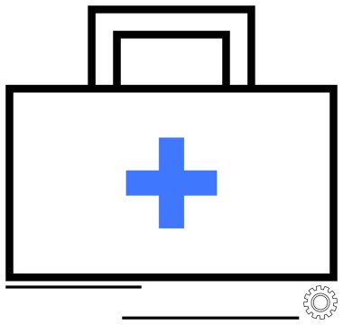 Minimalist bir ilk yardım çantasında mavi haç, sağlık, destek ve tıbbi bakımı vurguluyor. Güvenlik, sağlık, rehberlik, acil durum müdahalesi için ideal. Düz basit metafor