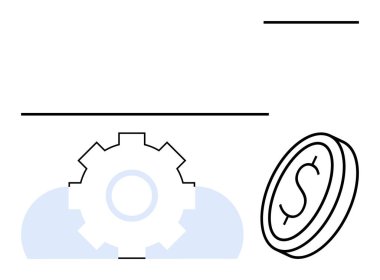Mali değeri ve verimliliği simgeleyen bir madeni paranın yanında dişli işlemleri sembolize eder. Finans, otomasyon, üretkenlik, teknolojik yenilik, süreç optimizasyonu, iş büyümesi, başlangıç fikirleri için ideal