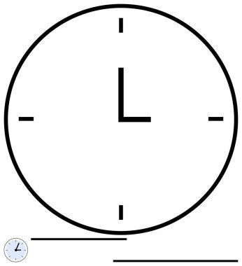 Siyah beyaz yuvarlak saat tasarımı. Kalın çizgiler, işaretler ve eller. Kavram için ideal zaman yönetimi, dakiklik, planlama, organizasyon, minimalizm, üretkenlik, düz